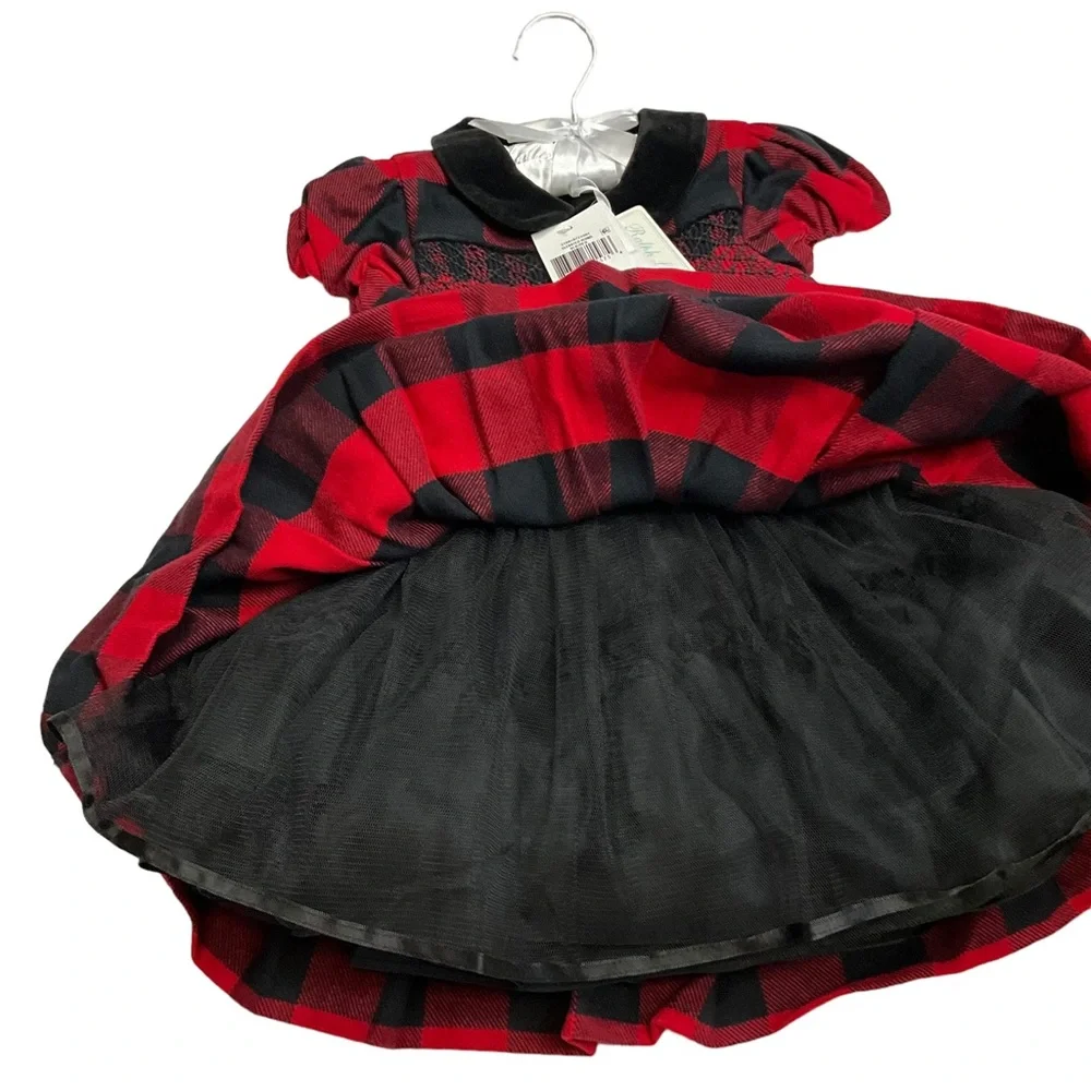 $250 Ralph Lauren Baby Girls Holiday Plaid Flannel Dress and Size 9 Months